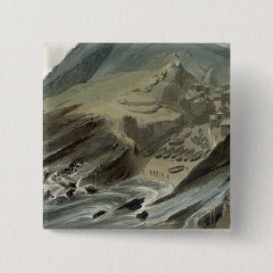 Port Looe, Cornwall, from 'A Voyage Around Great B 15 Cm Square Badge