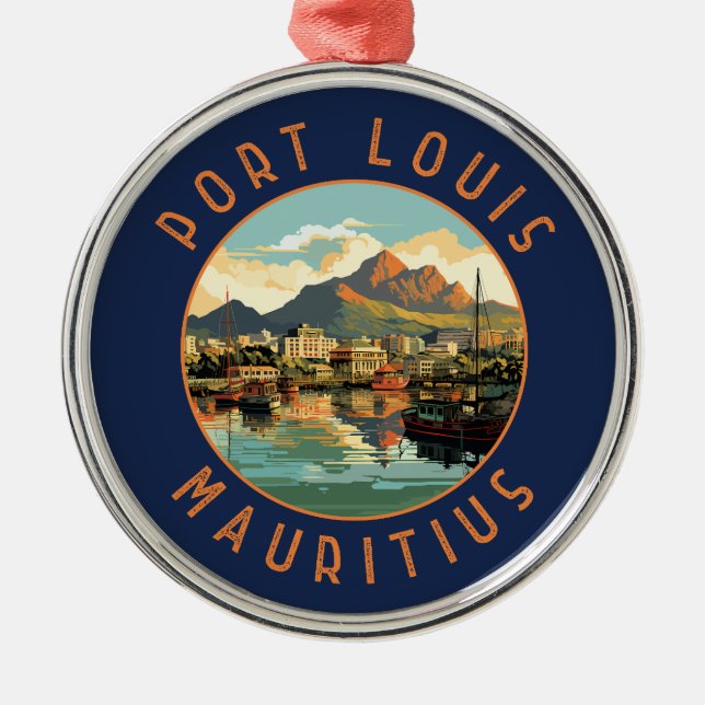 Port Louis Mauritius Retro Distressed Circle Metal Ornament (Front)