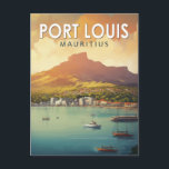 Port Louis Mauritius Travel Art Vintage Postcard<br><div class="desc">Port Louis retro vector travel design. Port Louis is the capital city of Mauritius,  in the Indian Ocean.</div>