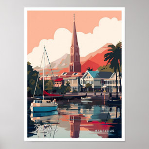 Port Louis Mauritius Vintage Travel Illustration Poster