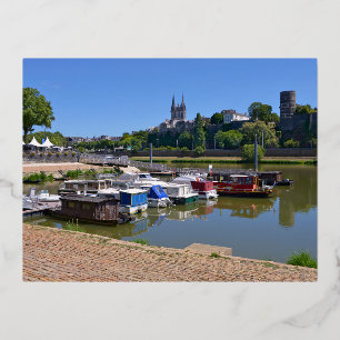 Port of Angers in France Foil Holiday Postcard