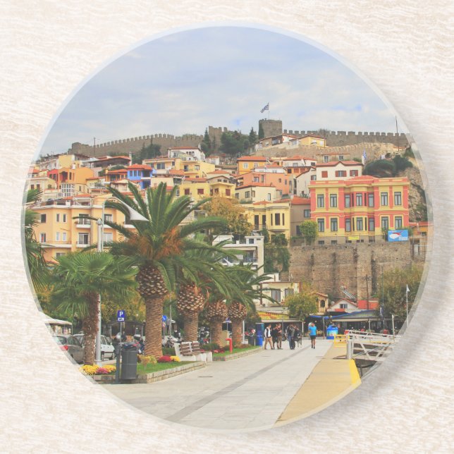 Port of Kavala, Greece Round Coaster (Front)