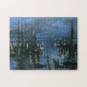 Port of Le Havre, Night Effect Monet Fine Art Jigsaw Puzzle