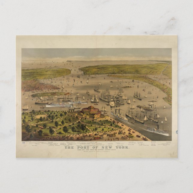 Port of New York by Ives in 1878 Postcard (Front)