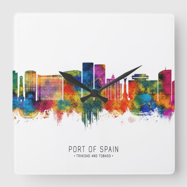 Port Of Spain Trinidad and Tobago Skyline Square Wall Clock (Front)