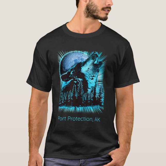 Port Protection Alaska Howling Wolf Moon Forest Na T-Shirt (Front)