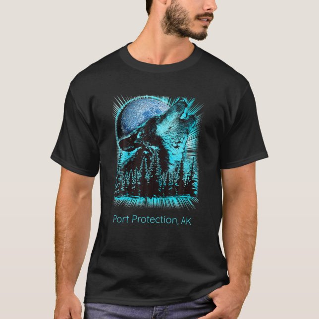 Port Protection Alaska Howling Wolf Moon Forest Na T-Shirt (Front)