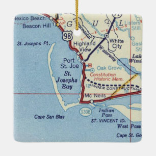 Port St. Joe FL Vintage Map Ceramic Ornament