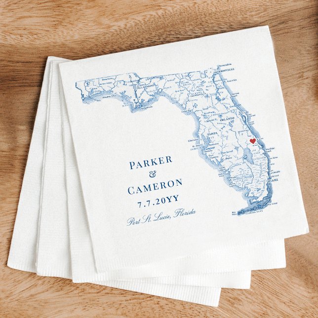 Port St. Lucie Florida Map Elegant Wedding  Napkin (Elegant Port St. Lucie Florida wedding napkins perfect for your Florida wedding reception)