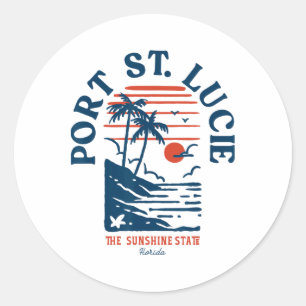 Port St. Lucie Florida Retro Surfer Vintage Beach Classic Round Sticker