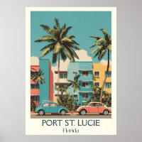 Port St. Lucie Florida Vintage Town Travel Art