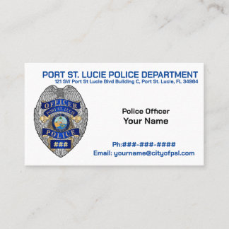 Port St. Lucie Police Officer PSLPD Business Car Business Card
