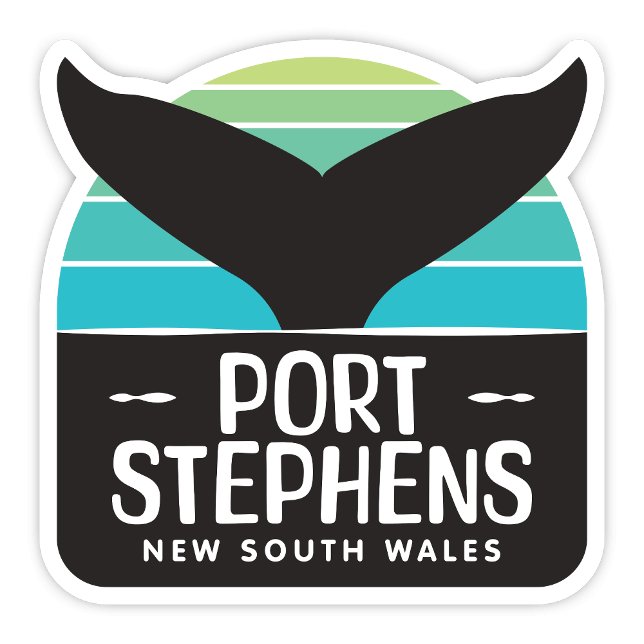 Port Stephens, New South Wales Australia Sticker (Port Stephens New South Wales Australia retro whale tail sticker)