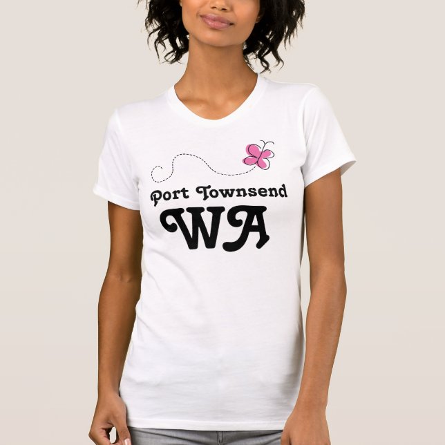 Port Townsend Washington Pink Butterfly T-Shirt (Front)