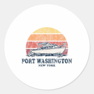 Port Washington Ny Vintage Boating 70s Retro Boat Classic Round Sticker