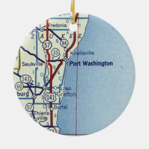 Port Washington WI Map Ceramic Ornament