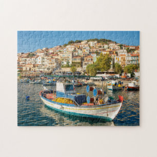 Port with fishing boats in Plomari, Lesvos, Greece Jigsaw Puzzle