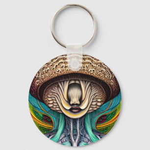 Portait of a Mushroom With Human Features  Key Ring