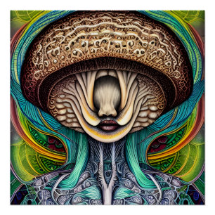 Portait of a Mushroom With Human Features Poster