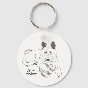 portait of cute akita with teddy bear dog key ring