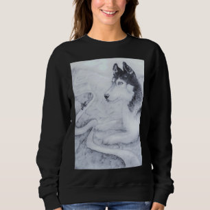 Portait Of Husky And Motorbike Mountain Road Blac Sweatshirt
