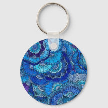 porte clé motif mehndi mandala bleu