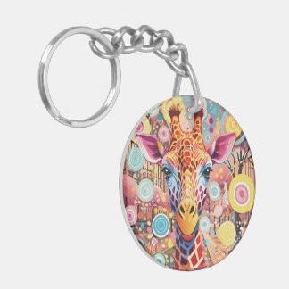 Porte-Clés en Plexiglas – Girafe Psychédélique Key Ring
