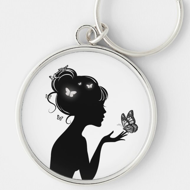 Porte-clés La femme papillons blancs Key Ring (Front)