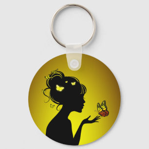 Porte-clés La femme papillons jaunes Key Ring