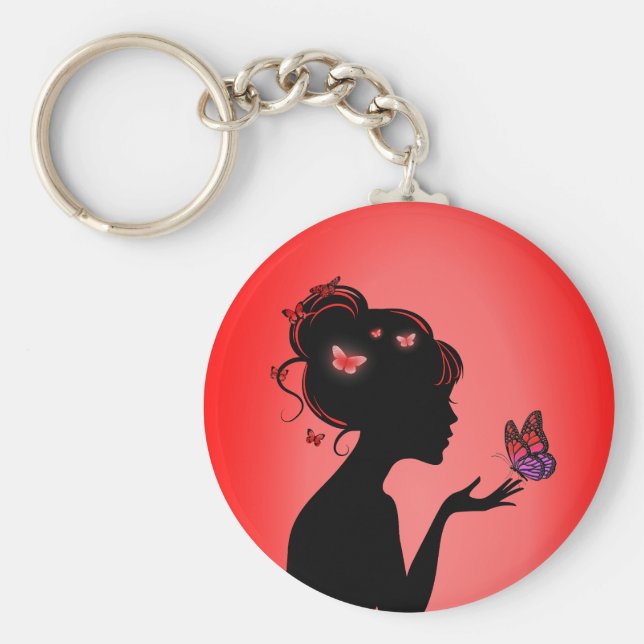 Porte-clés La femme papillons rouges Key Ring (Front)