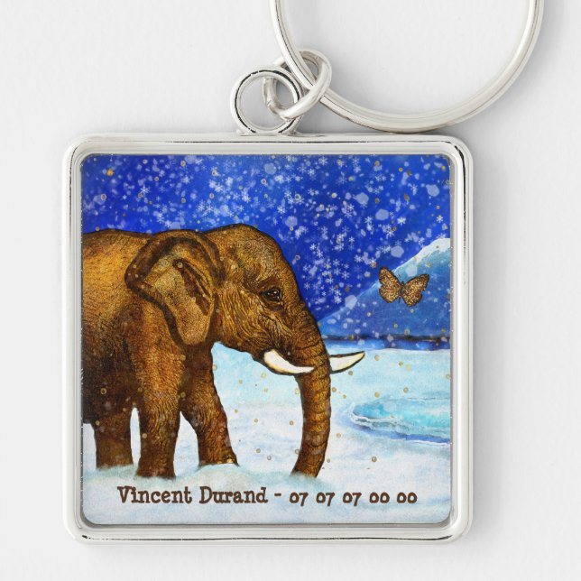 Porte-clés  personnalisable Eléphant et Papillon Key Ring (Front)