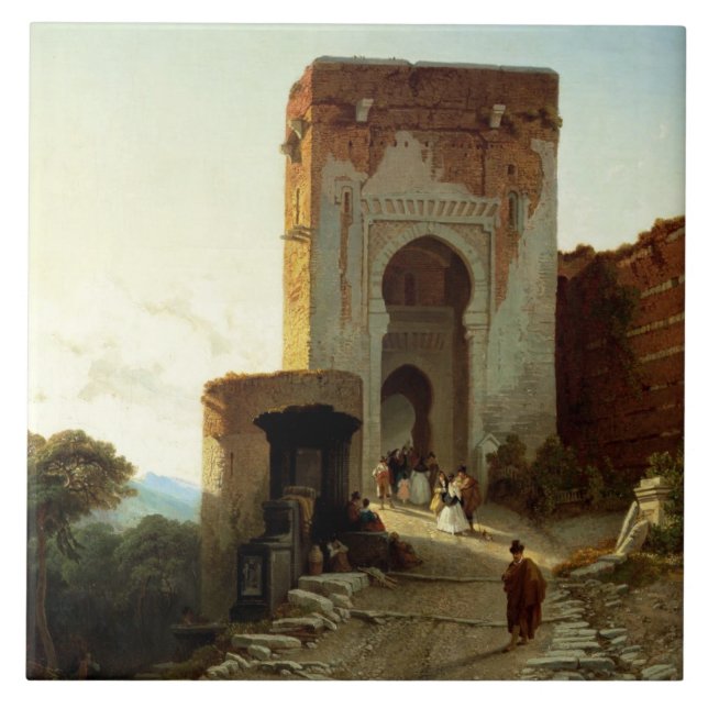 Porte de Justice, Alhambra, Granada (oil on canvas Ceramic Tile (Front)