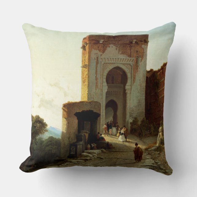Porte de Justice, Alhambra, Granada (oil on canvas Cushion (Front)