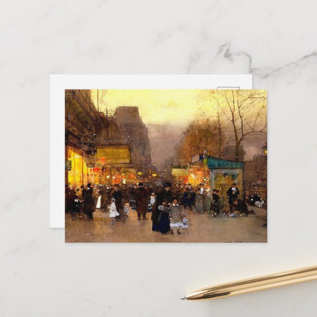 Porte Saint Martin at Christmas Time in Paris Holiday Postcard (Front/Back In Situ)