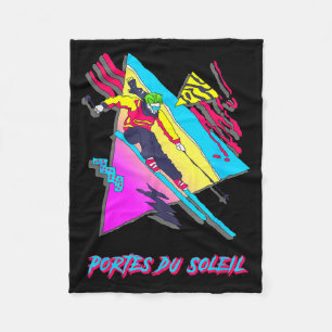 Portes du soleil vibrant retro skiing ski skier fleece blanket