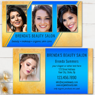 Portfolio Beauty Salon Blue Gold Business Card