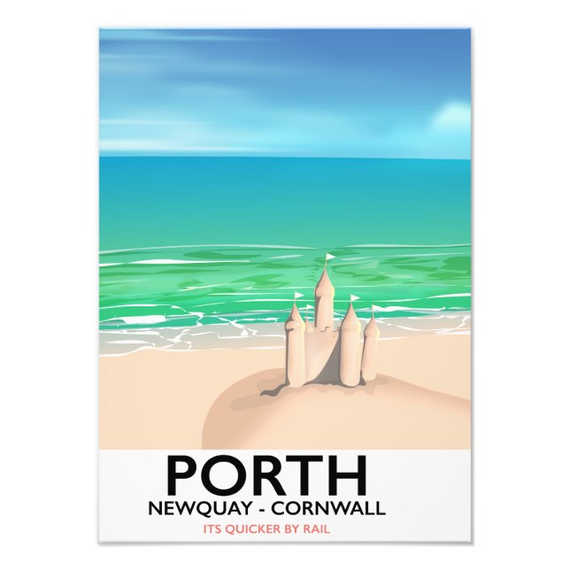 Porth Newquay Sandcastle travel print (Front)