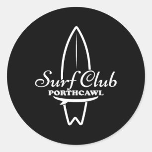 Porthcawl, Surf Club Retro Surfboard Graphic Classic Round Sticker