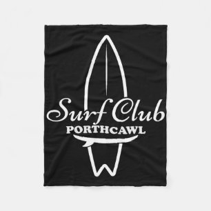Porthcawl, Surf Club Retro Surfboard Graphic Fleece Blanket