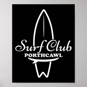 Porthcawl, Surf Club Retro Surfboard Graphic  Poster