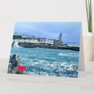 Porthleven Clocktower + Waiting for Fish Sculpture Card