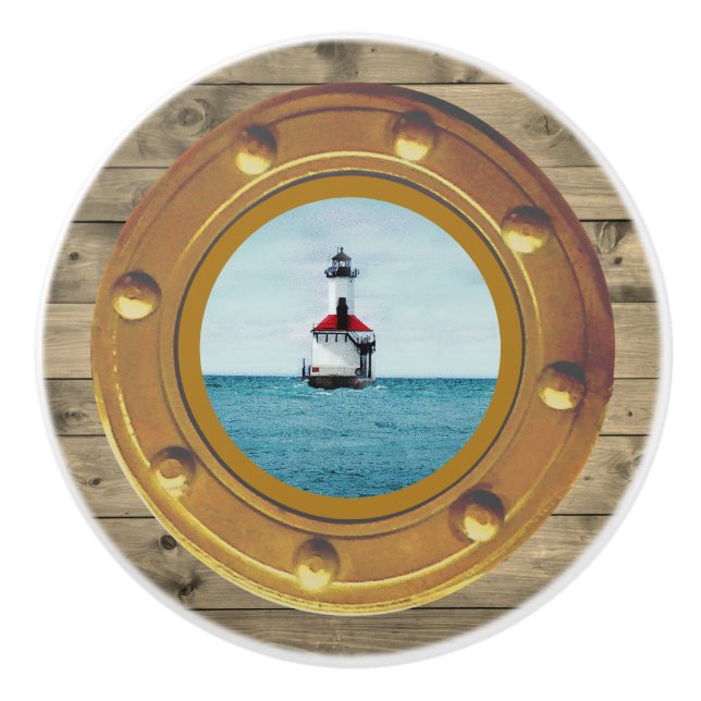 Porthole Lighthouse Ceramic Pull (Front)