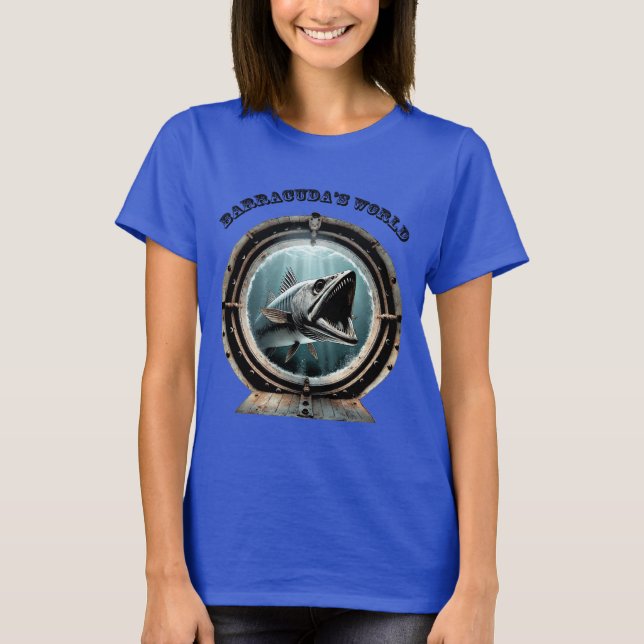 Porthole View of a Barracuda Fish Underwater URM T-Shirt (Front)