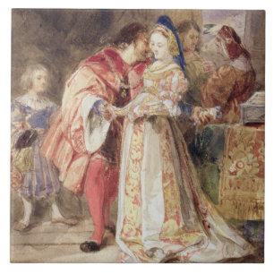 Portia and Bassanio, c.1826 (w/c, brown ink, bodyc Ceramic Tile