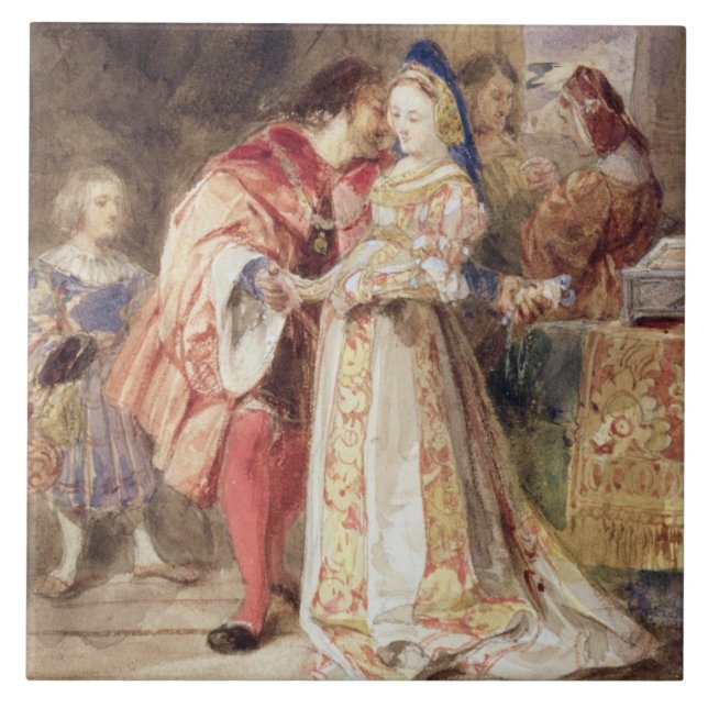 Portia and Bassanio, c.1826 (w/c, brown ink, bodyc Ceramic Tile (Front)