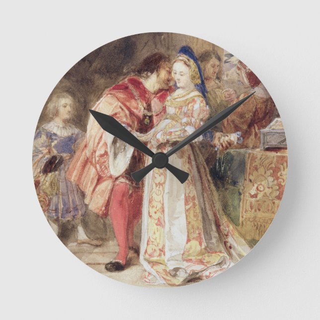 Portia and Bassanio, c.1826 (w/c, brown ink, bodyc Round Clock (Front)