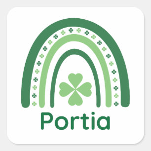 Portia Name Clover Boho Rainbow Square Sticker