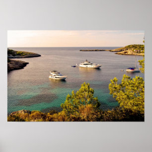 Portinatx Ibiza Coastal View with Luxury Yachts Poster