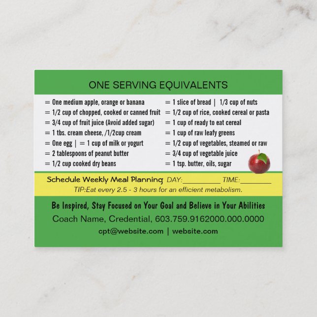 Portion Control Business Cards (Back)