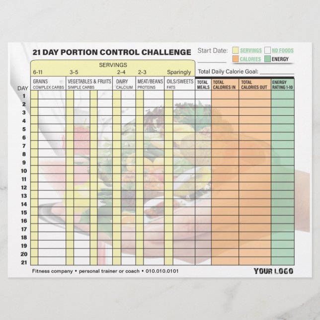 Portion Control Challenge Chart (Front)